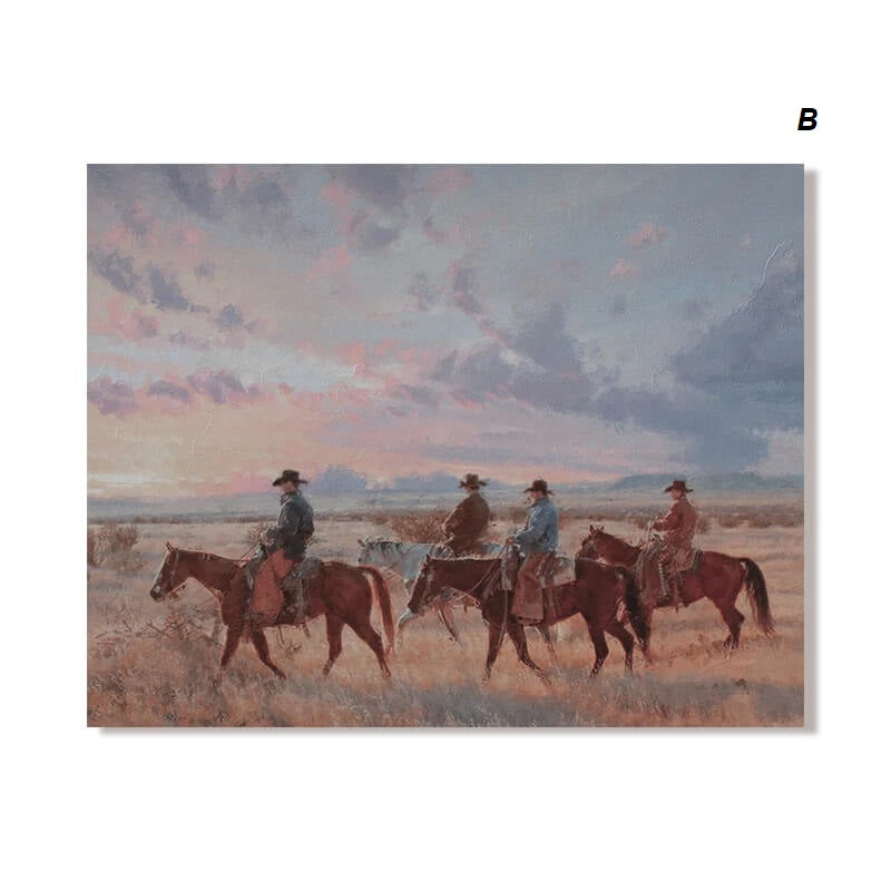 Vintage Cowboy Horses Rustic Landscape Canvas Print Wall Art For Farmhouse Living Room Home Décor