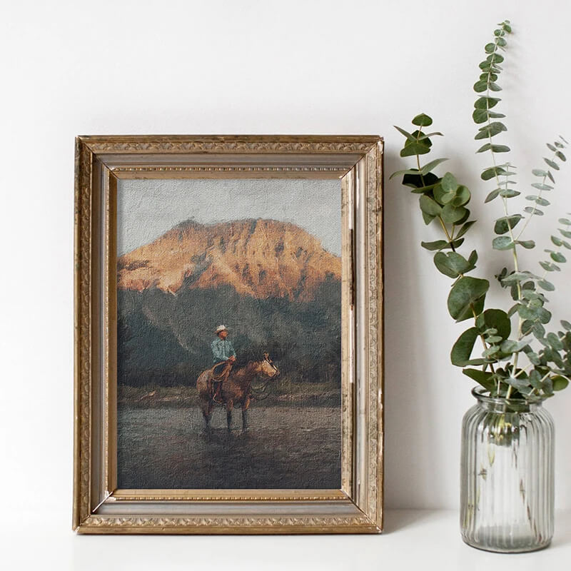 Vintage Cowboy Horses Rustic Landscape Canvas Print Wall Art For Farmhouse Living Room Home Décor