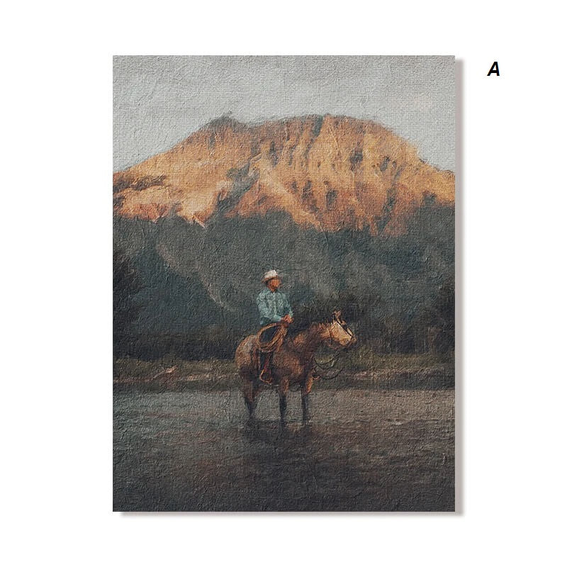 Vintage Cowboy Horses Rustic Landscape Canvas Print Wall Art For Farmhouse Living Room Home Décor