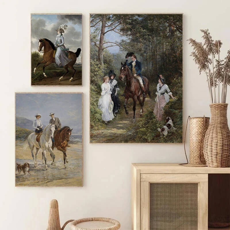 Vintage Equestrian Rustic Woman Horse Ride Antique Canvas Prints Wall Art For Living Room Home Décor