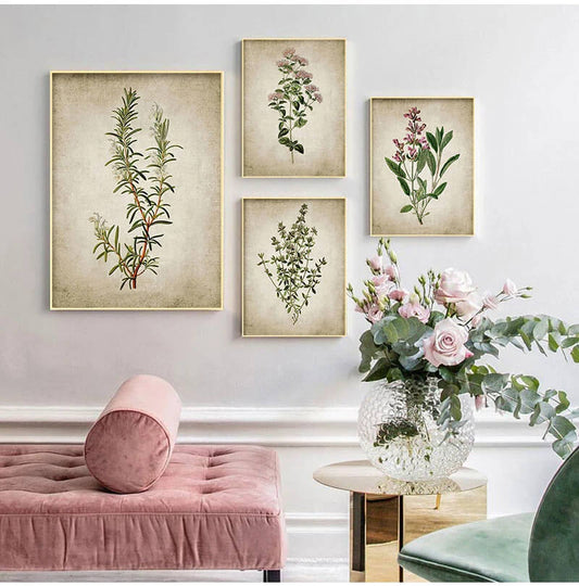 Vintage Herb Nordic Plants Wall Art Canvas Prints Botanical Minimalist Poster For Scandinavian Living Room Wall Décor