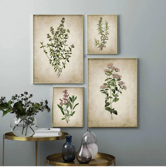 Vintage Herb Nordic Plants Wall Art Canvas Prints Botanical Minimalist Poster For Scandinavian Living Room Wall Décor