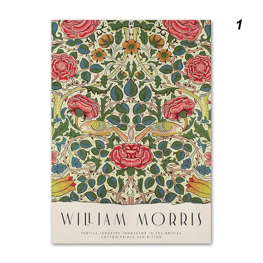 Vintage Leaves Flowers Exhibition William Morris Wall Art Canvas Print Art and Crafts Poster For Modern Living Room Home Décor