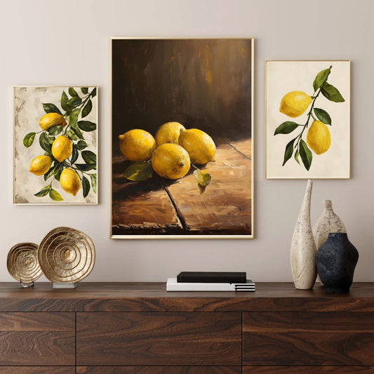 Vintage Lemon Fruits Canvas Wall Art Retro Kitchen Poster For Dining Room Wall Decor
