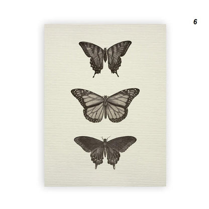 Vintage Rustic Black White Butterflies Landscape Flowers Canvas Print Nordic Country Minimalist Vintage Gallery Wall Art