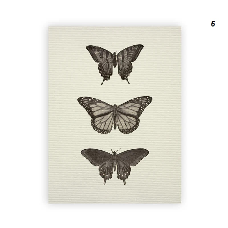 Vintage Rustic Black White Butterflies Landscape Flowers Canvas Print Nordic Country Minimalist Vintage Gallery Wall Art