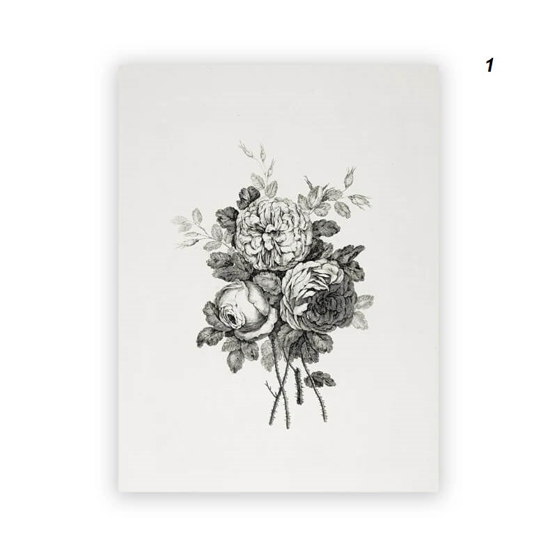 Vintage Rustic Black White Butterflies Landscape Flowers Canvas Print Nordic Country Minimalist Vintage Gallery Wall Art