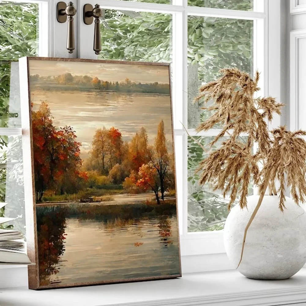 Vintage Autumn Farmhouse Landscape Canvas Print Country Retro Fall Gallery Wall Art For Rustic Living Room Décor