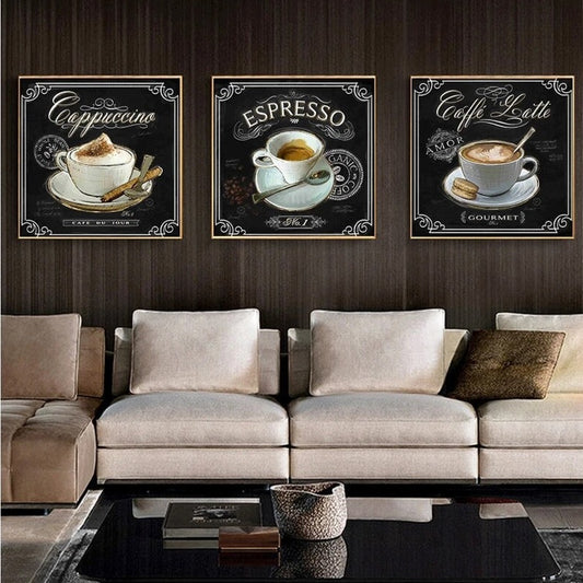 Vintage Coffee Canvas Prints Scandinavian Nordic Style Wall Art Cappuccino Espresso Retro Poster For Bars Cafe Kitchen Décor