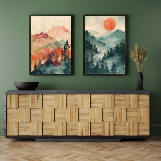 Watercolor Abstract Landscape Wall Art Canvas Print Japandi Style Interior For Zen Living Room Bedroom Decor