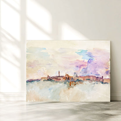 Watercolor City Skyline Wall Art Canvas Print - Framed Pastel Urban Landscape Wall Art