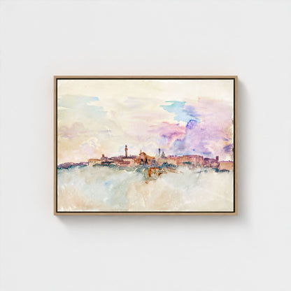 Watercolor City Skyline Wall Art Canvas Print - Framed Pastel Urban Landscape Wall Art