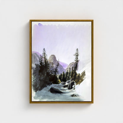 Watercolor Mountain Forest Wall Art Canvas - Framed Landscape Wall Art
