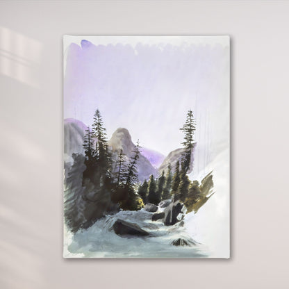 Watercolor Mountain Forest Wall Art Canvas - Framed Landscape Wall Art