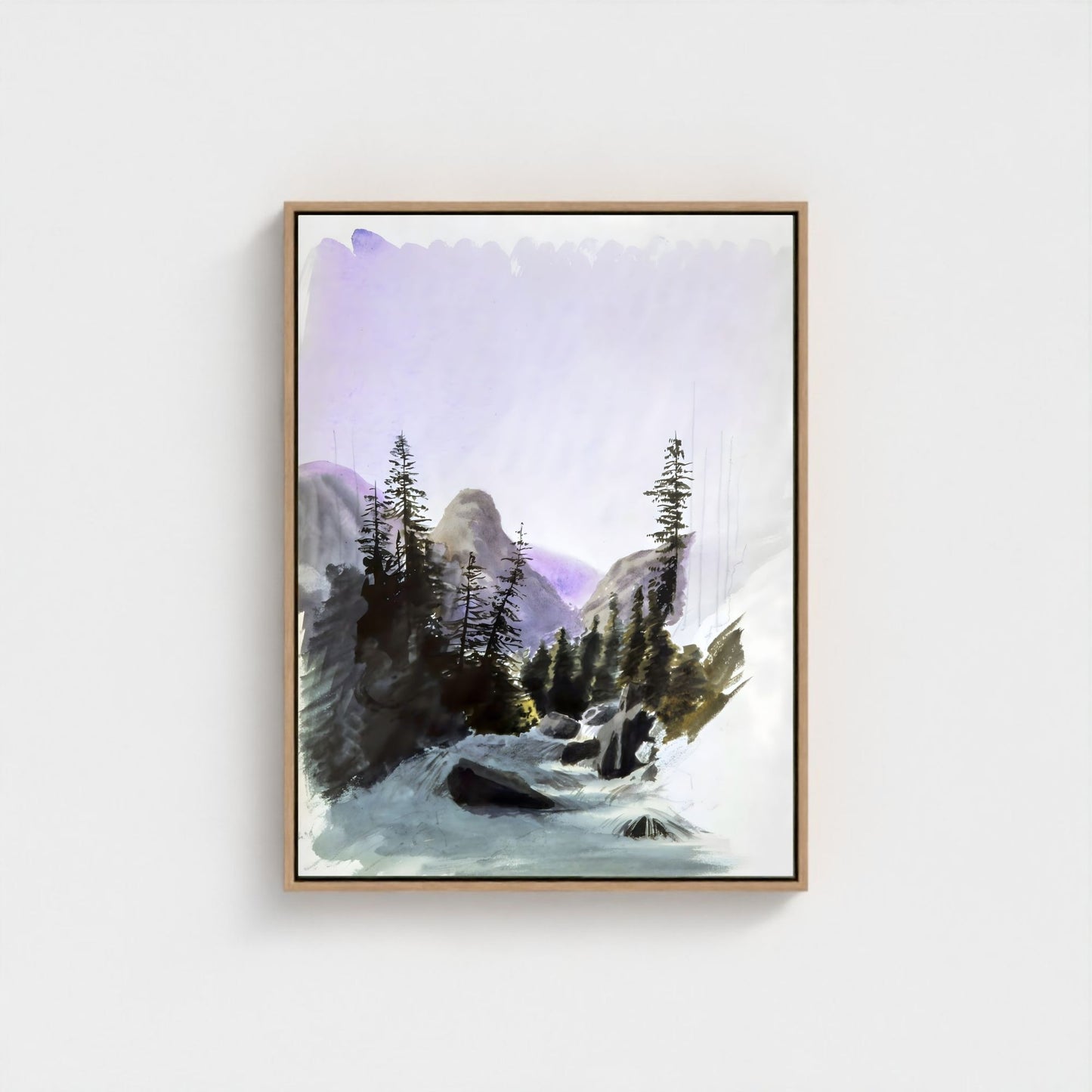 Watercolor Mountain Forest Wall Art Canvas - Framed Landscape Wall Art