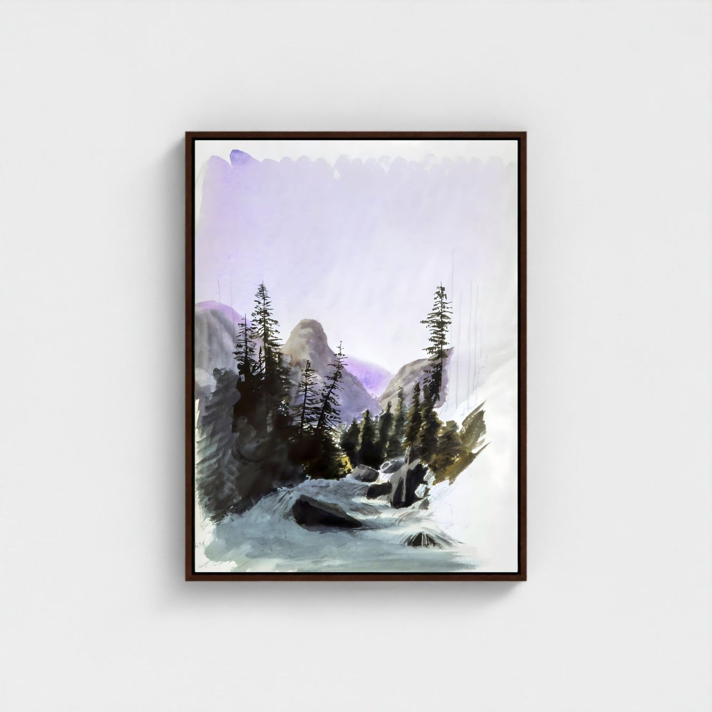Watercolor Mountain Forest Wall Art Canvas - Framed Landscape Wall Art
