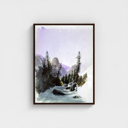 Watercolor Mountain Forest Wall Art Canvas - Framed Landscape Wall Art