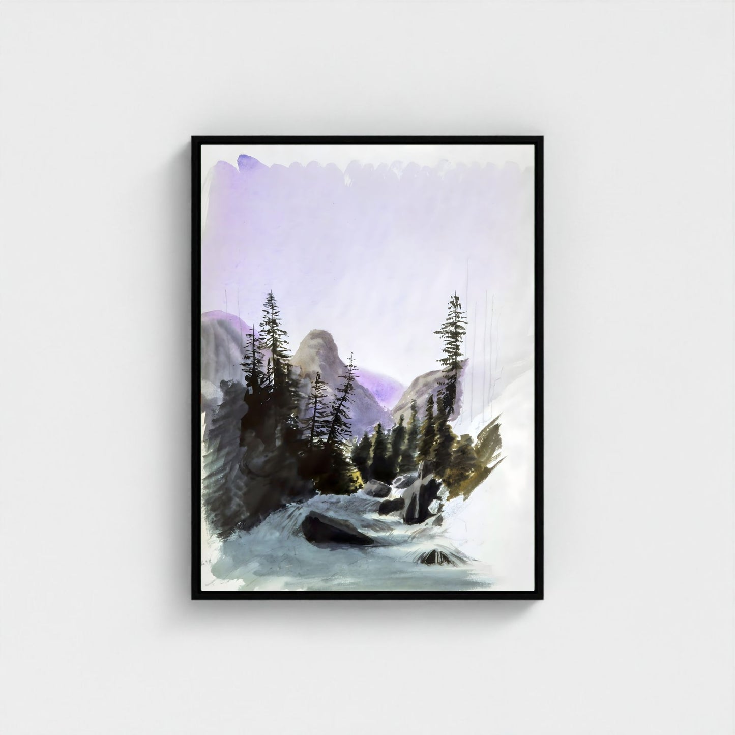 Watercolor Mountain Forest Wall Art Canvas - Framed Landscape Wall Art