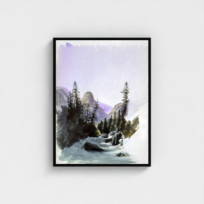 Watercolor Mountain Forest Wall Art Canvas - Framed Landscape Wall Art