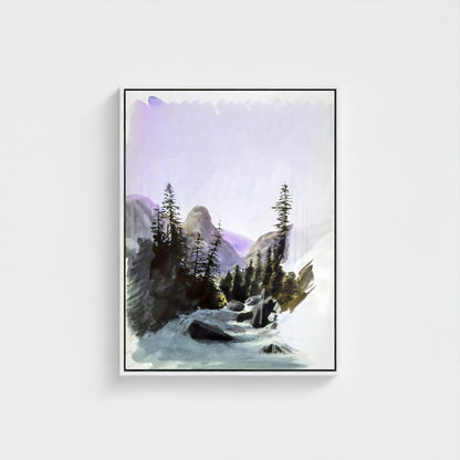 Watercolor Mountain Forest Wall Art Canvas - Framed Landscape Wall Art