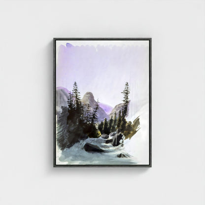 Watercolor Mountain Forest Wall Art Canvas - Framed Landscape Wall Art