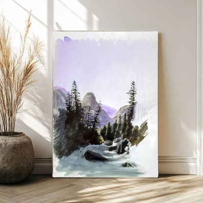 Watercolor Mountain Forest Wall Art Canvas - Framed Landscape Wall Art