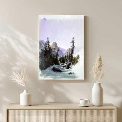 Watercolor Mountain Forest Wall Art Canvas - Framed Landscape Wall Art