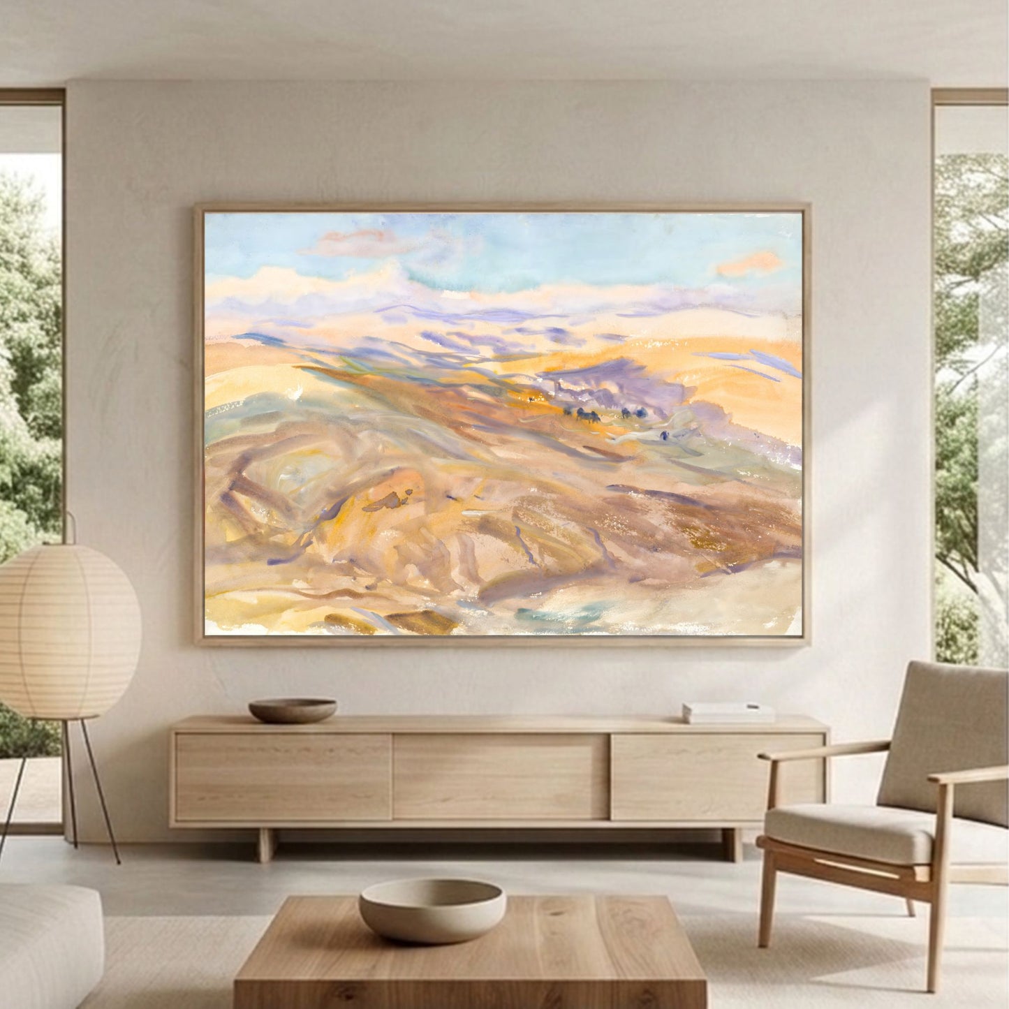 Watercolor Rolling Hills Landscape Wall Art Canvas Print - Modern Framed Wall Art