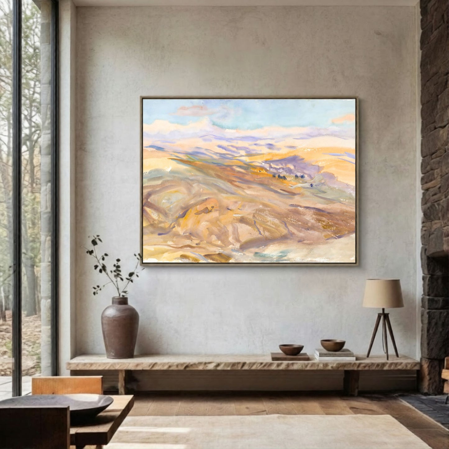 Watercolor Rolling Hills Landscape Wall Art Canvas Print - Modern Framed Wall Art