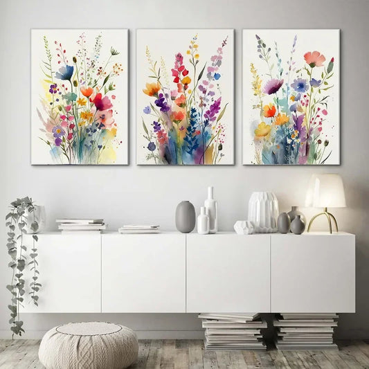 Watercolor Wildflowers Abstract Wall Art Canvas Print Modern Botanical Poster for Living Room Bedroom Decor