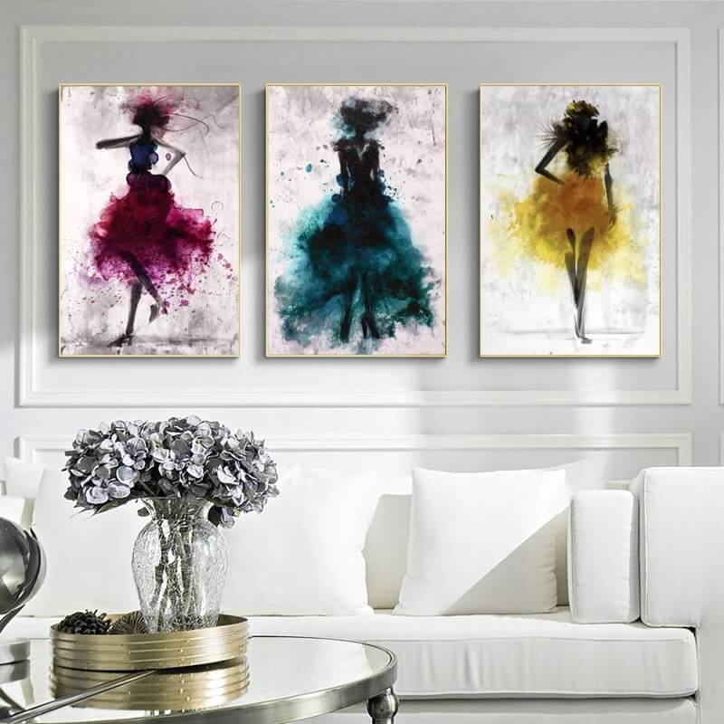 Watercolor Abstract Girls Canvas Prints Modern Large Wall Art Colorful Dress Women Pictures For Modern Loft Living Room Home Décor