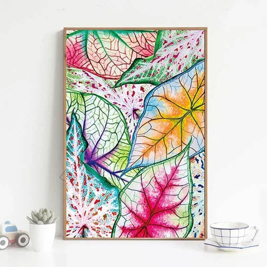 Watercolor Colorful Leaf Canvas Print Abstract Modern Pink Fine Art For Living Room Bedroom Kitchen Wall Décor