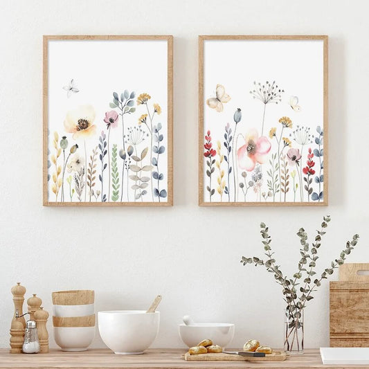 Watercolor Flowers Pastel Plants Boho Wall Art Canvas Prints Minimalist Nordic Botanical Pictures For Living Room Home Décor