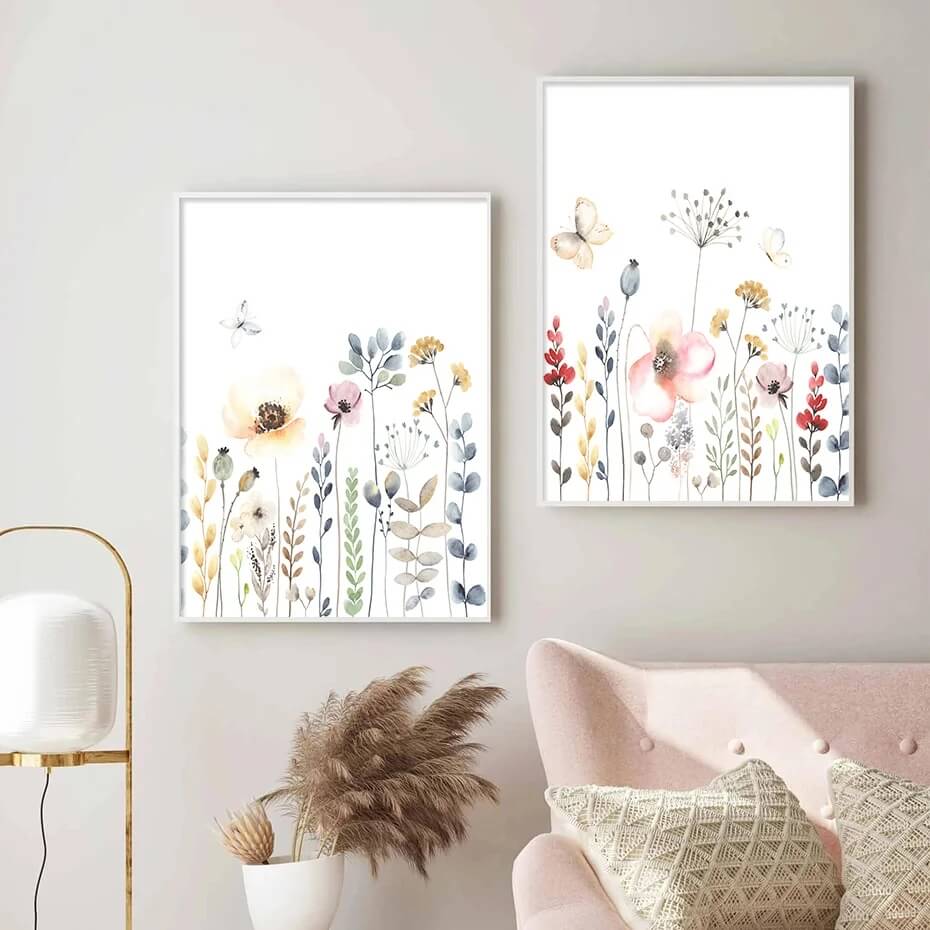 Watercolor Flowers Pastel Plants Boho Wall Art Canvas Prints Minimalist Nordic Botanical Pictures For Living Room Home Décor