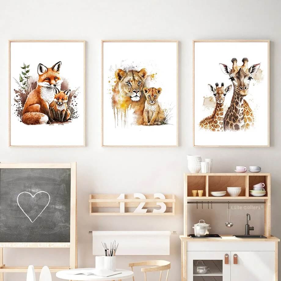Watercolor Lion Giraffe Fox Leopard Owl Nursery Wall Art Minimalist Nordic Canvas Prints Baby Animals Big Poster For Kids Room Home Décor