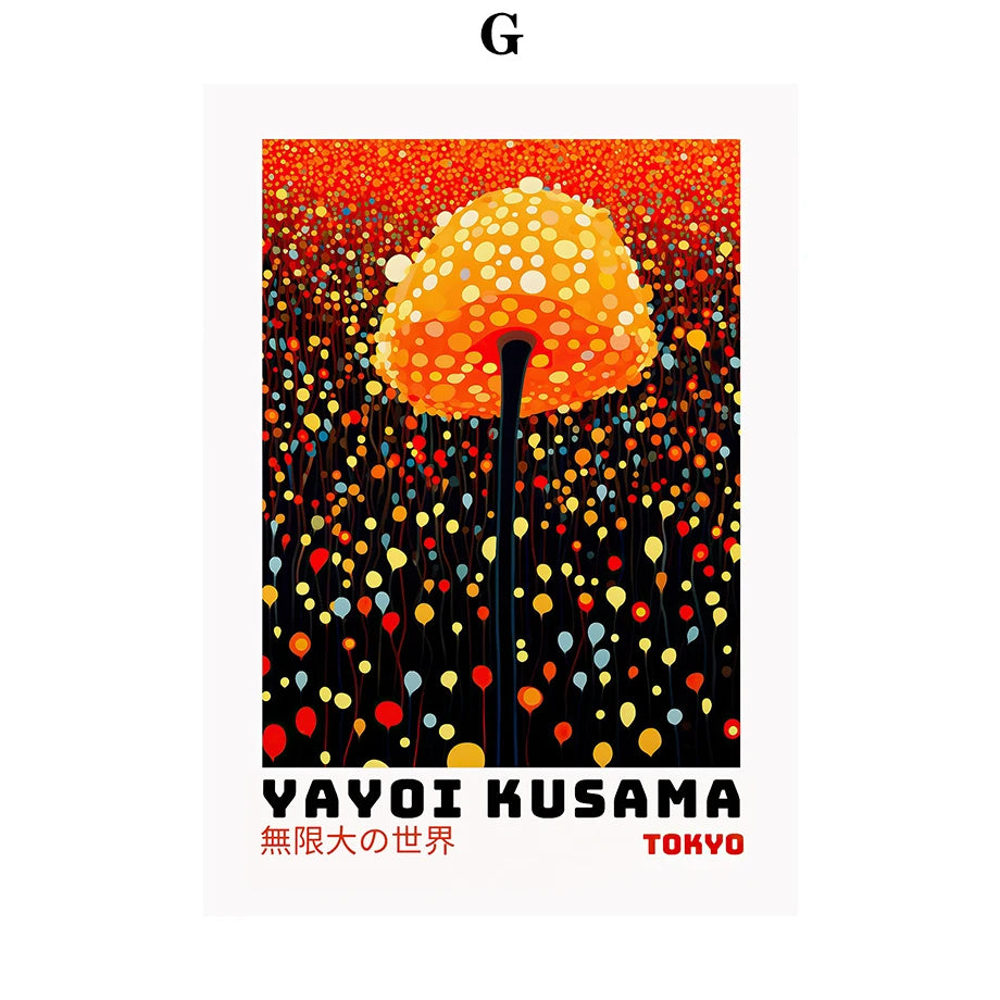 Whimsical Woodland Mushrooms Trees Floral Motifs Inspired by Yayoi Kusama Canvas Print Wall Art For Unique Wall Décor