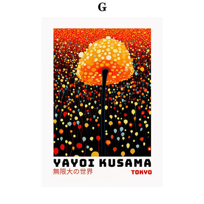 Whimsical Woodland Mushrooms Trees Floral Motifs Inspired by Yayoi Kusama Canvas Print Wall Art For Unique Wall Décor