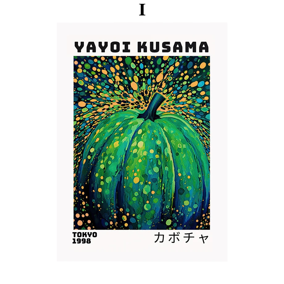 Whimsical Woodland Mushrooms Trees Floral Motifs Inspired by Yayoi Kusama Canvas Print Wall Art For Unique Wall Décor