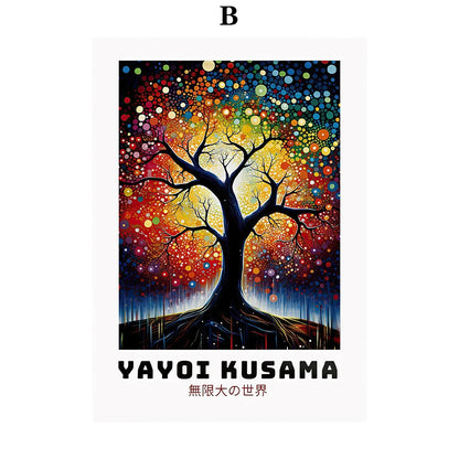 Whimsical Woodland Mushrooms Trees Floral Motifs Inspired by Yayoi Kusama Canvas Print Wall Art For Unique Wall Décor