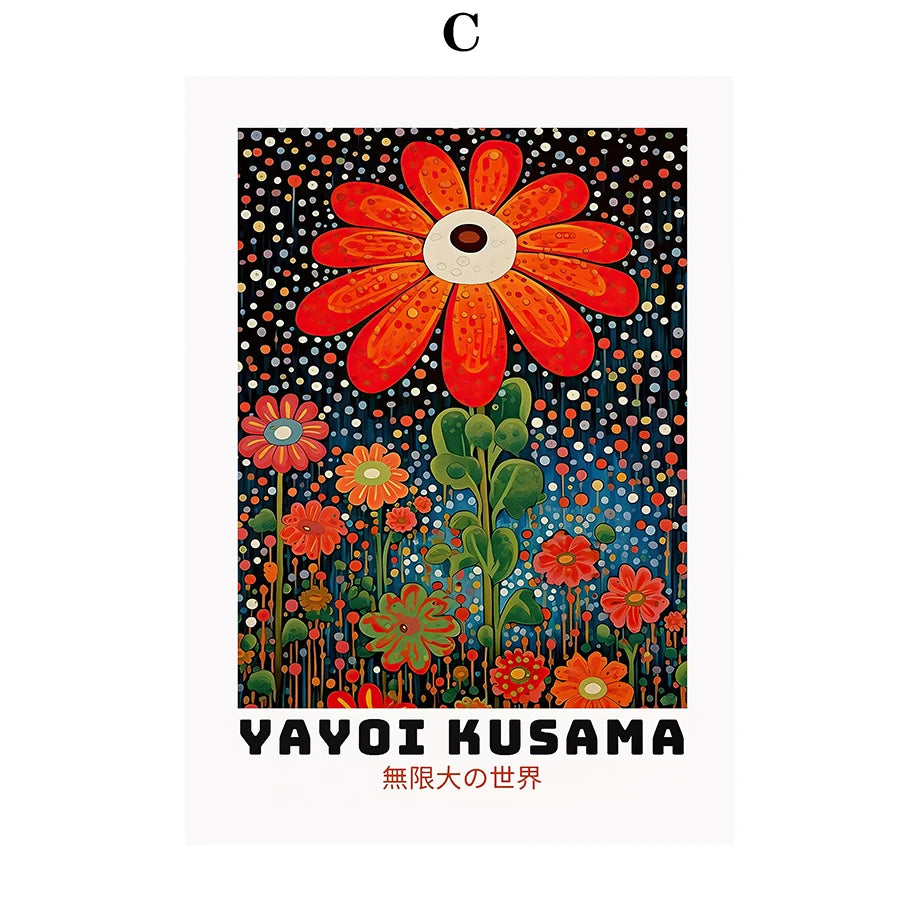 Whimsical Woodland Mushrooms Trees Floral Motifs Inspired by Yayoi Kusama Canvas Print Wall Art For Unique Wall Décor