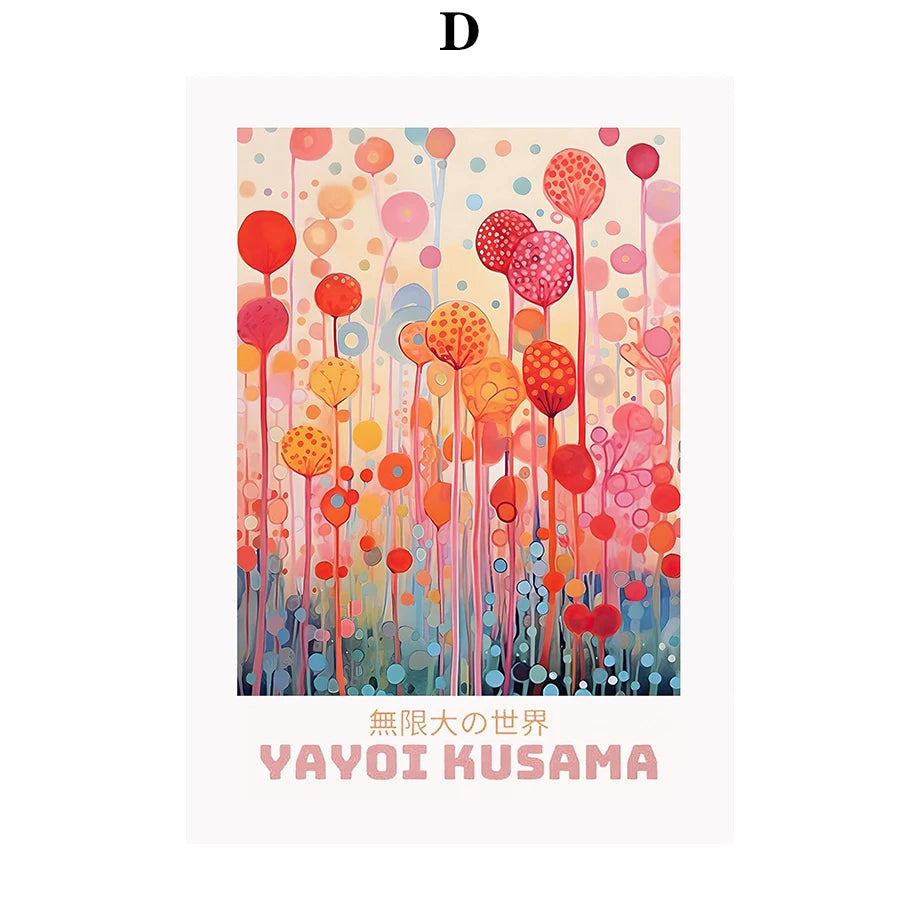 Whimsical Woodland Mushrooms Trees Floral Motifs Inspired by Yayoi Kusama Canvas Print Wall Art For Unique Wall Décor