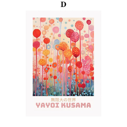 Whimsical Woodland Mushrooms Trees Floral Motifs Inspired by Yayoi Kusama Canvas Print Wall Art For Unique Wall Décor