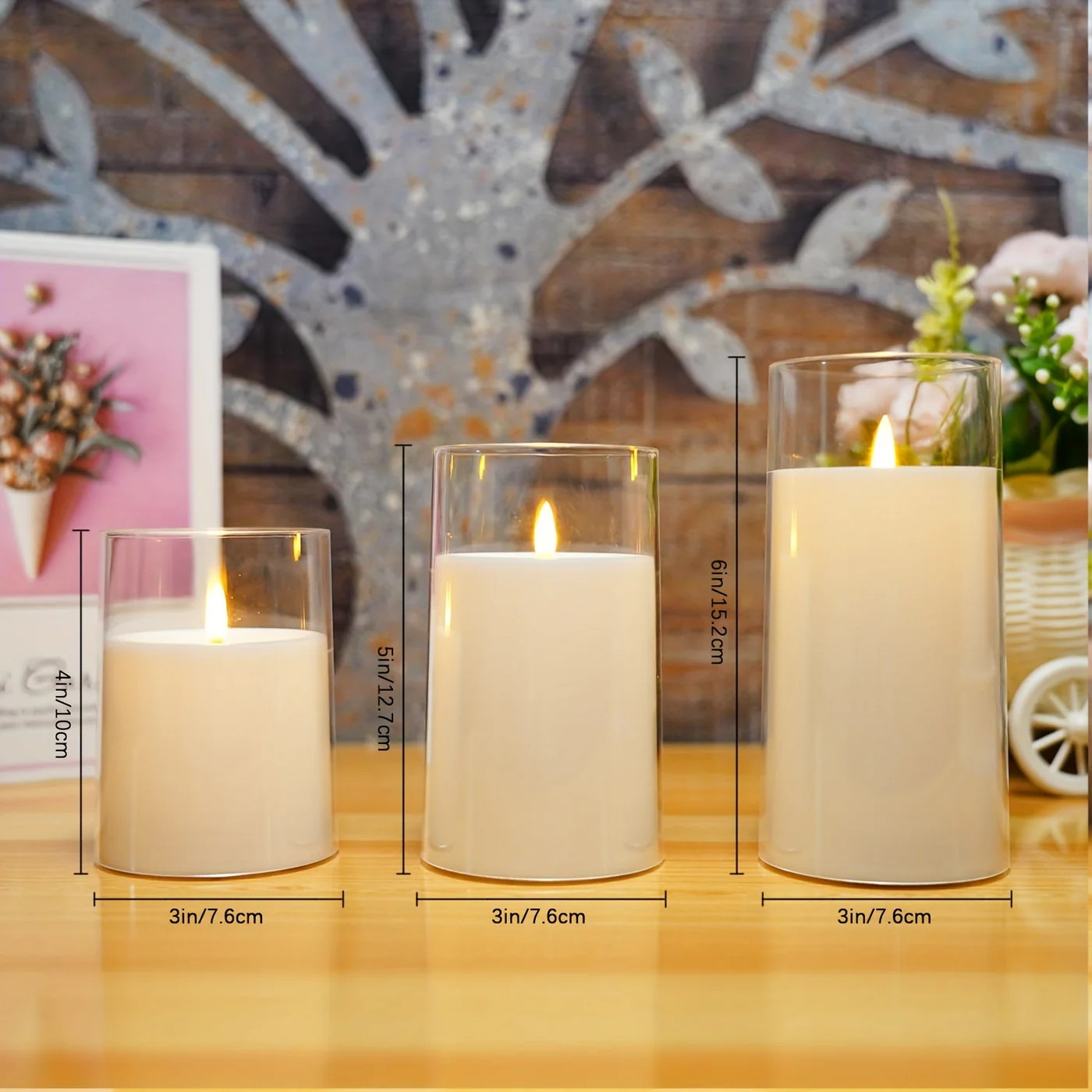 White Glass LED Candle Set of 3 – Flameless Remote-Controlled Candles