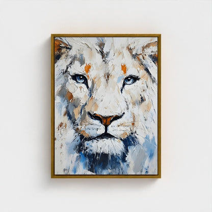 White Lion Framed Wall Art – Modern Abstract Wildlife Canvas Print for Contemporary Home Decor