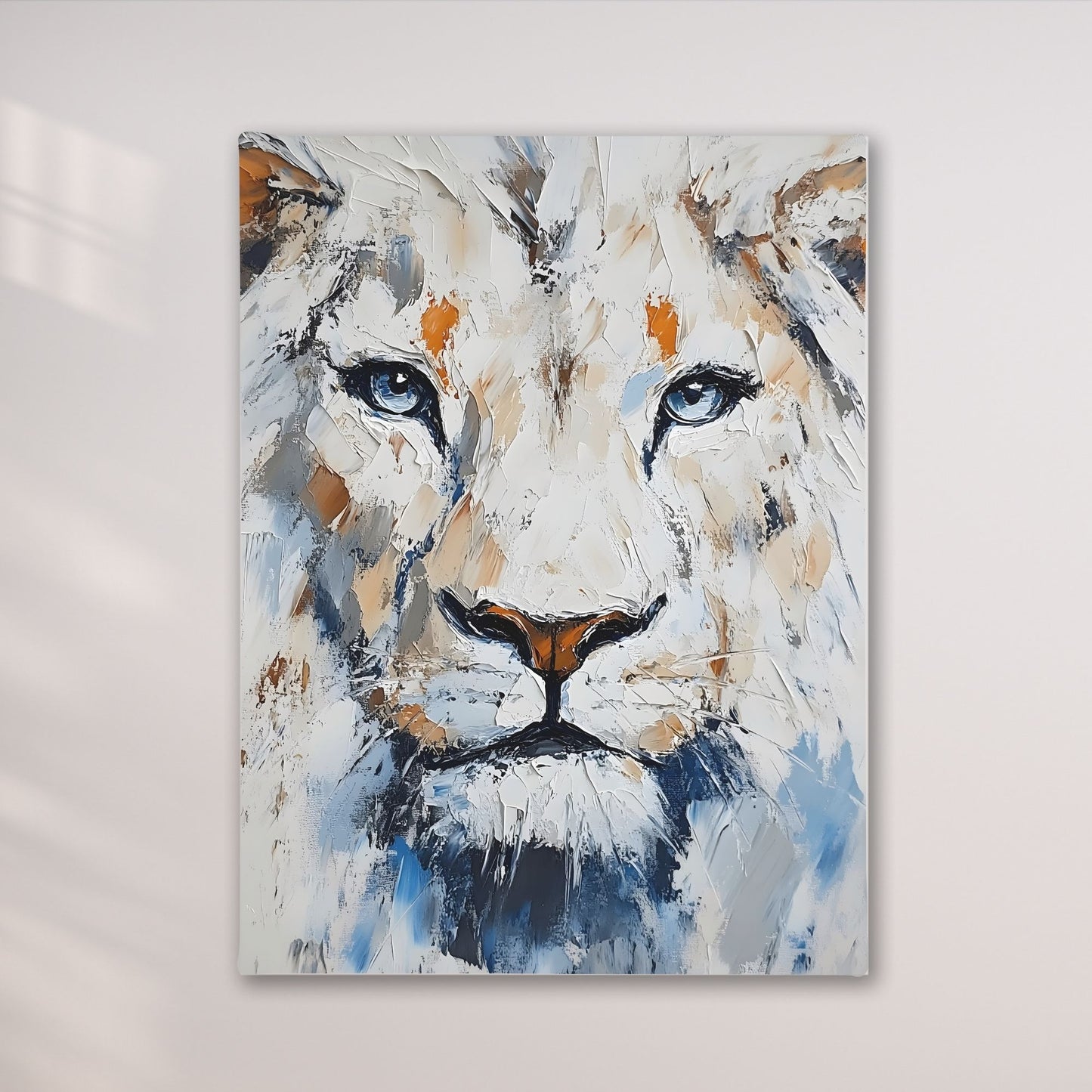White Lion Framed Wall Art – Modern Abstract Wildlife Canvas Print for Contemporary Home Decor