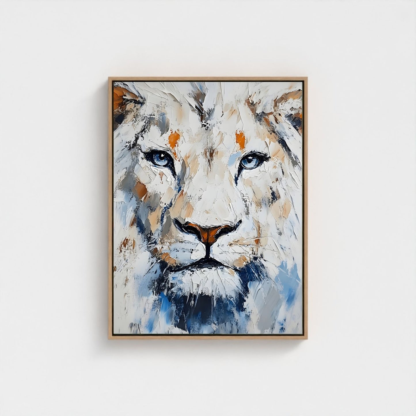 White Lion Framed Wall Art – Modern Abstract Wildlife Canvas Print for Contemporary Home Decor