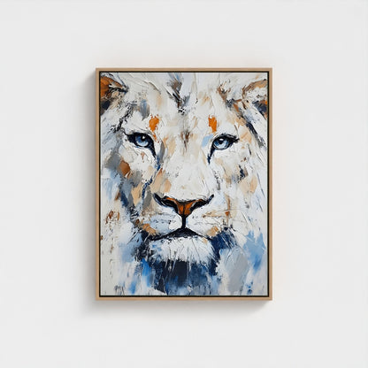 White Lion Framed Wall Art – Modern Abstract Wildlife Canvas Print for Contemporary Home Decor