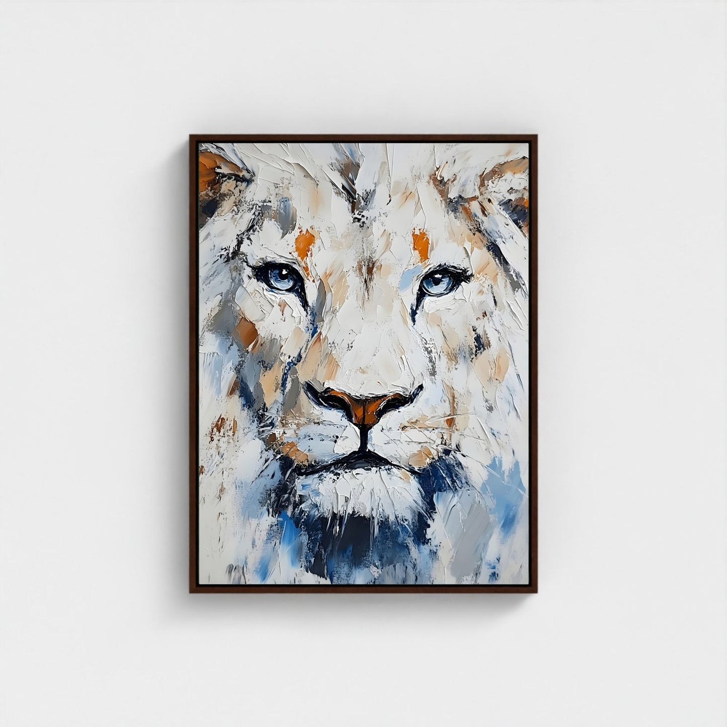 White Lion Framed Wall Art – Modern Abstract Wildlife Canvas Print for Contemporary Home Decor