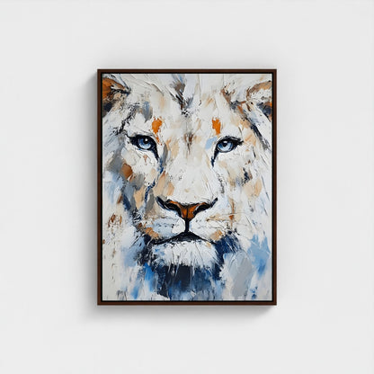 White Lion Framed Wall Art – Modern Abstract Wildlife Canvas Print for Contemporary Home Decor