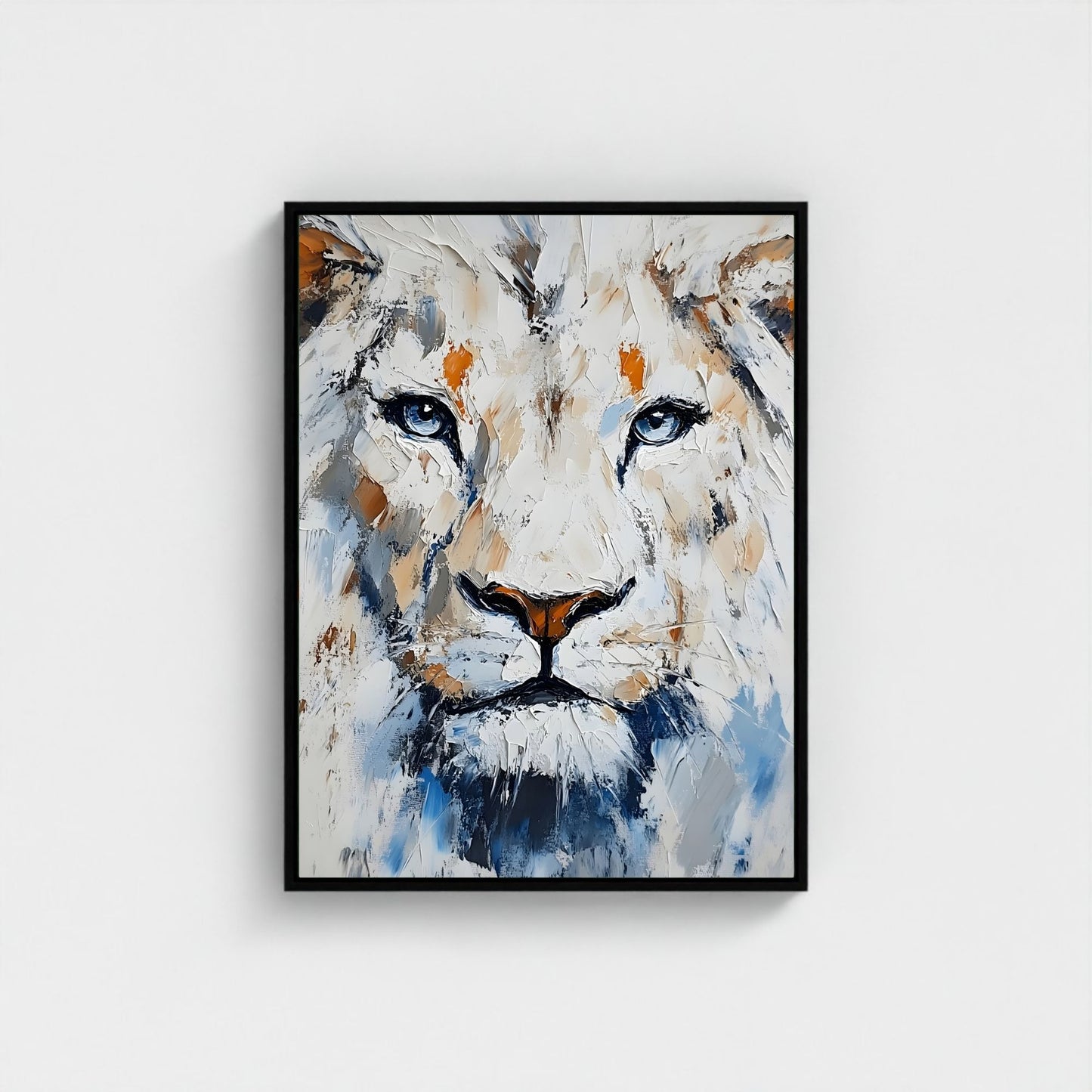 White Lion Framed Wall Art – Modern Abstract Wildlife Canvas Print for Contemporary Home Decor